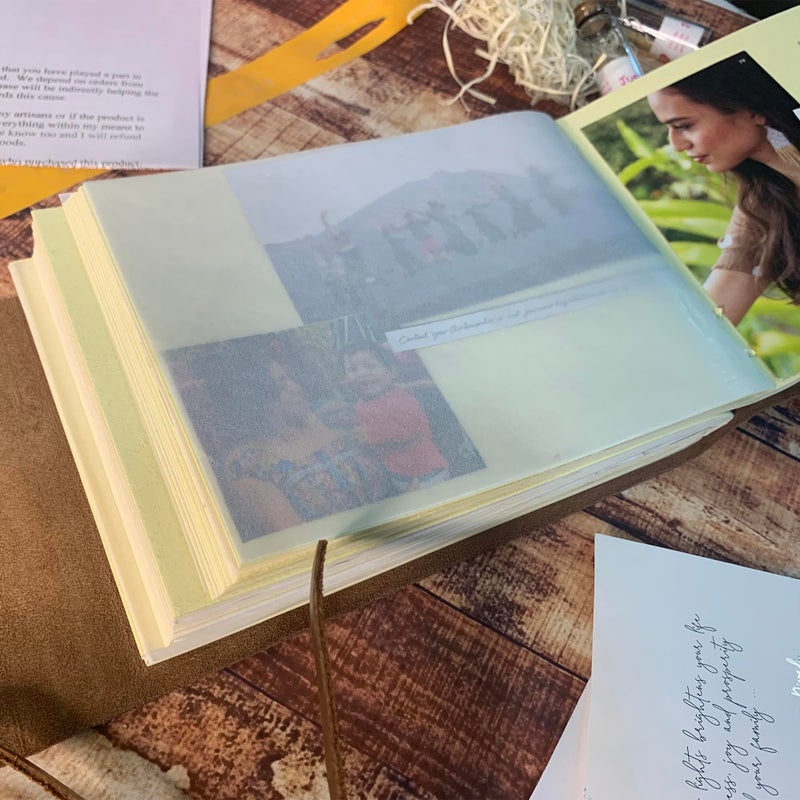 Rustic Town Leather Photo Album - Holds 4x6 100 Photos - Oversized Leather Bound Scrapbook - Handcrafted Picture Memory Book for Anniversary, Wedding (Medium, Cream Pages) - Image 3
